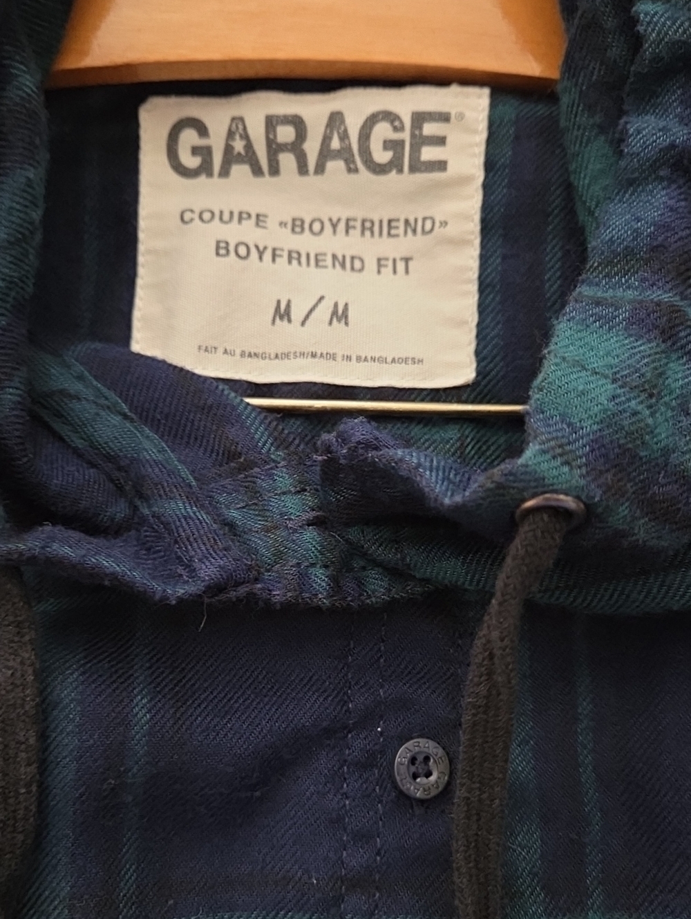 Garage Navy and Green Plaid Hooded Button-Up